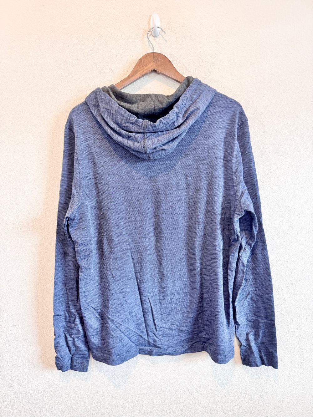 Robert Barakett Hooded Henley Pullover Slub Coastal Minimalist Blue L Shirt G98 - Picture 7 of 8